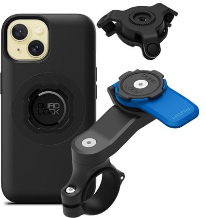 Quad Lock Motorcycle Handlebar Phone Mount Kit with Vibration Dampener and iPhone 15 MAG Case
