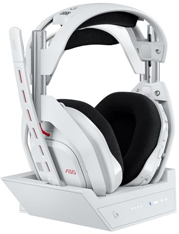 Logitech G Astro A50 LIGHTSPEED Wireless Gaming Headset + Base Station (Gen 5), PRO-G GRAPHENE, 3-System Switching, USB-C to Xbox, PS5, PC/Mac or Nintendo Switch, Bluetooth - White
