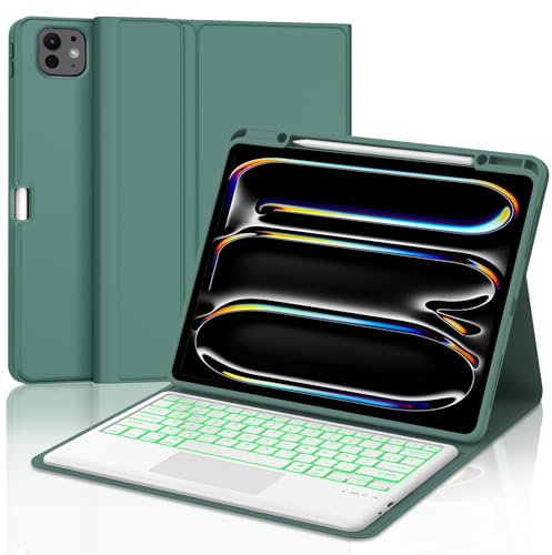 Clavier pour iPad Pro 6 ème - Coque Clavier pour iPad Pro 12,9 Pouces (6ème / 5ème / 4ème / 3ème), Trackpad Multi-Touch,Rétroéclairage 7 Couleurs, AZERTY, (Vert foncé)