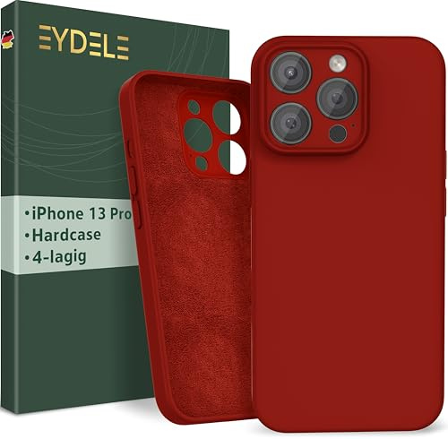 EYDELE 4-Lagige Hülle für iPhone 13 Pro - Gummierte Handyhülle mit Soft Inlay | Hardcase Cover | Silicone Coating - Schutzhülle in Feuerrot