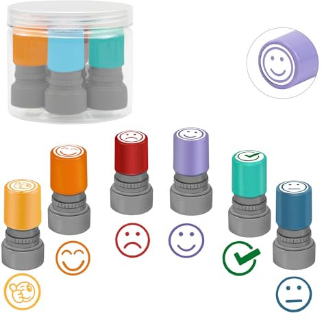 Qcdou Stempel Kinder, Stempel Lehrer, Selbstfärbende Lehrerstempel Grundschule, Lob Ermutigung Motivationsstempel, Bunte Cartoon Emoji Stempel, Familien/Kindergarten Bildung Lehrhilfen(6 Stück)