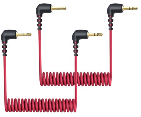 2er-Pack 3,5-mm-Mikrofonkabel, kompatibel mit Rode Wireless Pro / Wireless Go 2 / DJI Mic 2 und Hollyland Lark M1 M2 150 Max Duo, Spiralkabel, Dual 3,5 mm TRS Patchkabel, Audio-Mikrofonkabel für