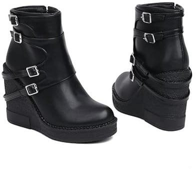 LMUIPMAA Damen Keilabsatz Plateau Stiefeletten Reißverschluss Kurzschaft Herbst Winter Schuhe