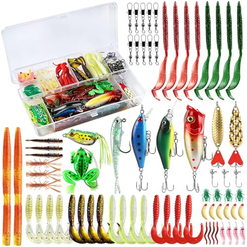 71 st fiskedrag kit, fiskeutrustning låda fiskbeten | Inklusive vevbeten för bas, sötvatten och saltvatten, fisketillbehör fiskeutrustning, fiskegåvor för män pappa