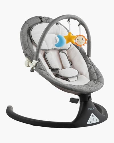 VEVOR Columpio para Bebé de 5 Velocidades con 3 Posiciones Asiento, con Panel Táctil de PVC, Control Remoto, Bluetooth, 10 Canciones Cuna y Barra de Juguetes para 0 a 9 Meses, 720 x 630 x 470-690 mm