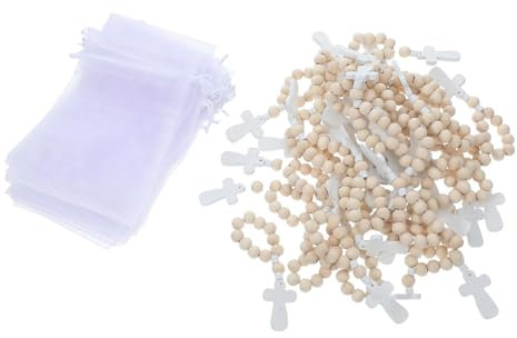 KOCKSHION 40sätze Holzrosenkranz Armbänder Mit Mesh-beuteln Für Taufen Babypartys Und Erstkommunion Segensarmbänder Für Besondere Anlässe Vielseitig Einsetzbar