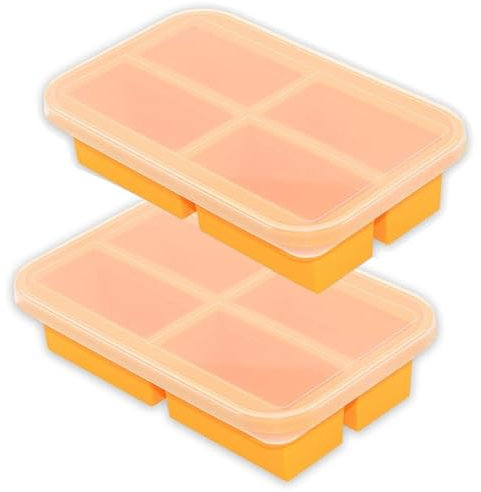 2 Extra-Large Silicone Freezing Trays with Lid - Heavy Duty Plastic Food Container, Soup Freezer, Sauces, Meal Prep, 300ml Per Portion (2pk)