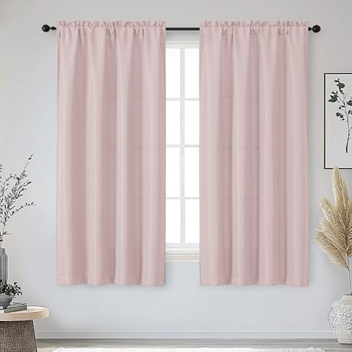 OWENIE Lot de 2 rideaux Bob blush de 160 cm de long, texturés en faux lin, semi-lumineux, doux et aérés avec passe-tringle pour salon, chambre à coucher, 101,6 x 160 cm (l x L)