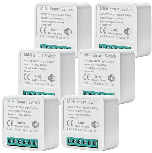 6 módulos de interruptor de luz inteligente de 2 vías: mini interruptor WiFi DIY encaja detrás del interruptor de pared, módulo de interruptor de luz inteligente compatible con la aplicación Tuya