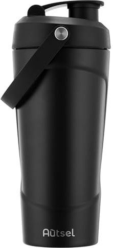 Autsel 750ml Metal Protein Shaker with MixBall, Stainless Steel Protein Shaker Bottle with Handle, Insulated Water Bottle for Gym, BPA Free