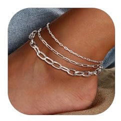 PROSTEEL 3pcs Chaînes de Cheville Femme en Acier Inoxydable, Bracelets Cheville à Maille Trombone de 2mm, 3mm et 6mm, Ajustable de 22+5cm