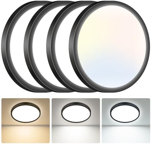 hepside LED Ceiling Light,3000K/4000K/6500K 3 Color Temperature,Waterproof LED Ceiling Lamp, Modern,Round Flush Ceiling Light for Bathroom, Living Room,Bedroom, Kitchen, Hallway, Office 4 Pack