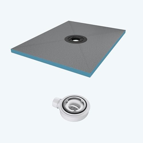 doporro Duschelement 75x120x4cm Beton Grau mit Ablaufgarnitur Duschboard | Duschboard befliesbar mit Gefälle in Zuschneidbar waagerechter Ablauf bodeneben und barrierefrei einbaubar XPS