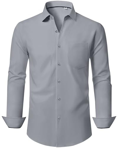 J.VER Men Shirt Stretch Long Sleeve Wrinkle Free Wedding Work Formal Shirt
