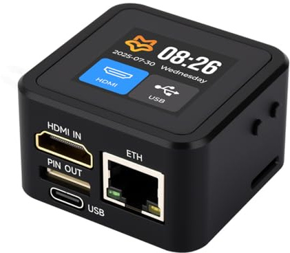 Waveshare Luck-Fox PicoKVM Lightweight IP KVM Remote Management Tool, with Case and 1.54inch Touch Display, Supports 1920x1080@60fps HDMI Video Input and HID Signal Output for Device Control