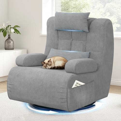 Swivel Armchair for Living Room, 360° Swivel Armchair with 2 Extra Pillows,Padded Back and Cushion,2 Side Pockets,Comfy Lounge Accent Sofachair for Bedroom,Home Theater, Oversize High Back Chair