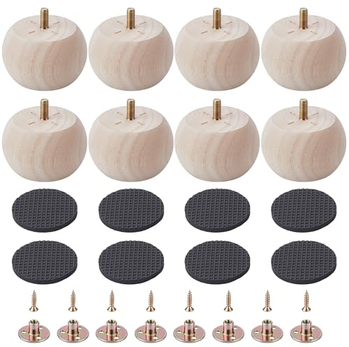 INTERWARM 8 Stück Runde Möbelbeine 2.8 Zoll Kugelfüße Für Möbel Moderne Couchfüße Für Sofa Sessel Kommode Schreibtisch Tisch Schrank Bett Bücherregal (Holz)