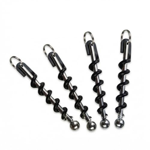 Mini Llavero Sacacorchos 4 Piezas, Abridor de Vino Portátil y Abrebotellas – Pequeño, Ligero y Práctico para Picnic, Camping, Viaje, Fiesta y Regalo