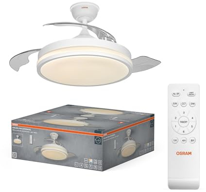 OSRAM Ventilatore da soffitto LED Bianco, silenzioso, telecomando | Ceiling fan Coromuel, Ceiling Fans with Lighting, Bianco, 50000 h, confezione da 1
