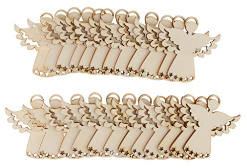 F Fityle 24Pcs Weihnachten Kleine Engel Anhänger Holz, Natürliche Weihnachtsdeko, Holzanhänger zum DIY Basteln Bemalen, Baum Engel Anhänger für Weihnachtsbaum Dekoration, Engel mit hohlen Flügeln