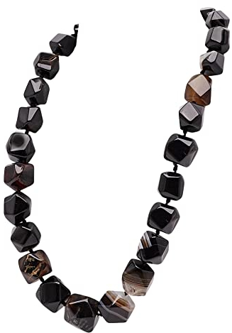 Handgefertigte Edelstein-Perlenkette für Frauen | Auffällige Schwarze Achat-Edelstein-Halskette