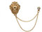 Knighthood Broche en laiton doré motif lion avec chaîne pour homme, bijou de Noël, broche à tige, Medium, Métal