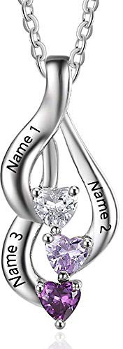 Lam Hub Fong Personalisierte Sterling Silber Halsketten Kette mit Namen und Birthstone Gravur für Frauen Silber Anhänger Halskette Weihnachtstag, Muttertag, für Mama Ehefrau, Freundin Geschenk