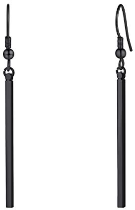 FOCALOOK Damen Mädchen Schmuck schwarz klassische Stäbchen baumeln Ohrringe einfach Geometrische Ohrhänger Accessoire für Valentinstag Jahrestag