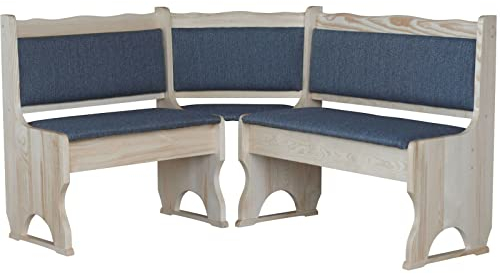 k koma Stilvolle Eckbank aus unbehandeltem Kiefernholz mit dunkelgrauer Polsterung – NEU, 120 x 200 cm