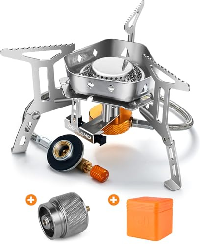 Odoland 3500W Windproof Camp Stove Camping Gas Stove with Fuel Canister Adapter, Piezo Ignition, Carry Case, Portable Collapsible Stove Burner for Outdoor Backpacking Hiking and Picnic
