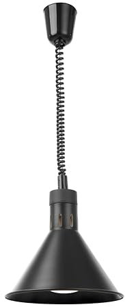 HENDI Wärmelampe, Konisch, Inkl. Bruchsicher Infrarotlampe, Höhenverstellbar, zum Warmhalten von Speisen, Speisenwärmer, E27 Fassung, 230V/250W, ø275x(H)250mm, Aluminium, Schwarz