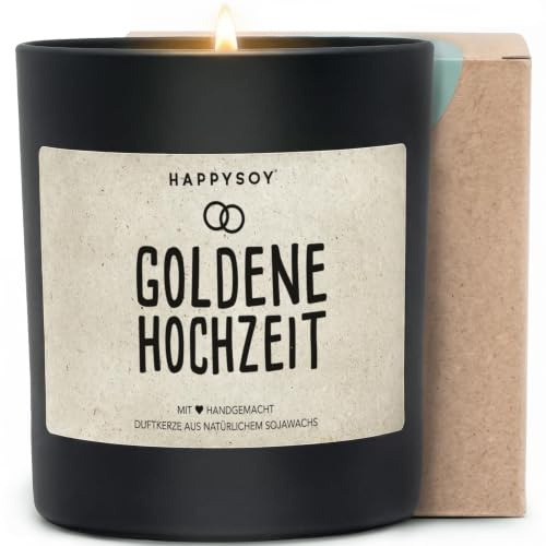 Goldene Hochzeit Duftkerze im Glas mit Spruch aus Soja natürlich handgemacht nachhaltig persönliches Geschenk personalisierte Geschenkidee Oma Opa Papa Mama Ehepaar Gold 50 Jahre Ehepaar
