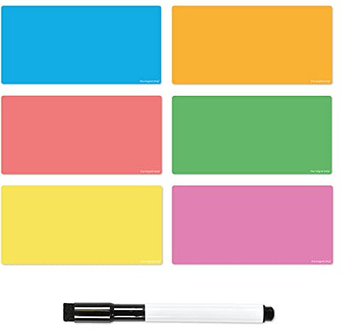 TMS Magnetic Sticky Notes | Neon Coloured Dry Wipe Reusable Labels and Dry Erase Marker Pen | Re-usable Post-Notes | Great for Agile, Scrum, Kanban or Lean (Bright, 95mm x 190mm)