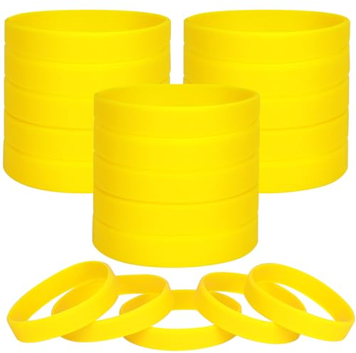LVNRIDS 100 pcs Yellow Blank Silicone Wristbands for Kid, Sports Party Rubber Elastic Wristband Wholesale Bulk Bracelet S