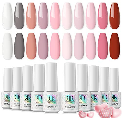 RSTYLE UV Gel Nagellack Set, 10PCS Rosa Rot Weiß Grün Serie Gelnägel Nagelgel Set Set Lange Andauernd Soak Off Gel Nagellack