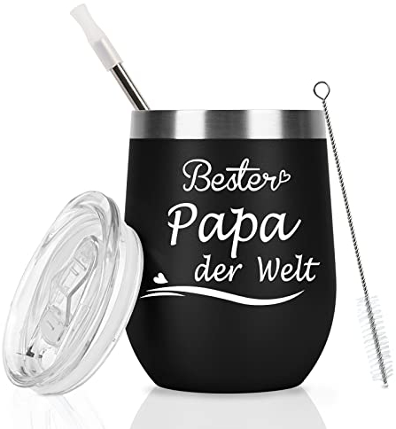 Livole Papa Geschenk Vatertag, Bester Papa der Welt, Weihnachtsgeschenke für, Vater, Väter, Ehemann, Vater Tochter Tasse Geburtstagsgeschenk, Edelstahl Weinbecher, 12oz 350ml Doppelwandig Weinglas