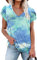 PLOKNRD Damen Tops V-Ausschnitt Blütenblatt Ärmel T-Shirt Sommer Freizeit Kurzen Ärmeln Strand Oberteile(Tie Dye Bleu,S)