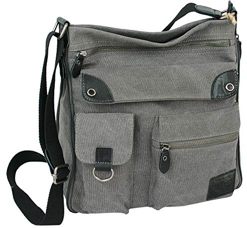 JENNIFER JONES - Große Damen Handtasche aus Canvas und Echtleder - Vintage Look - Casual Schultertasche - Umhängetasche