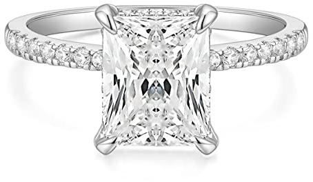 Titaniumcentral Verlobungsring Damen Gold Silber Ringe mit Zirkonia 4CT Radiantenschnitt Trauringe Versprechen Ring für Frauen (Silber,66 (21.0))