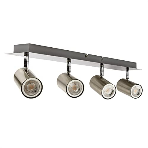INNOVATE LED Deckenlampe 4 flammig | Spotleuchten & Spotbalken exkl. 5W Dim2Warm Leuchtmittel | LED Deckenleuchte schwenkbar | GU10 Deckenstrahler 230V Nickel