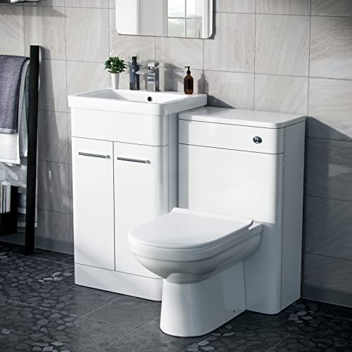 Nes Home 1000mm Gloss White Freestanding Vanity Cabinet with WC Unit & BTW Toilet | Aime