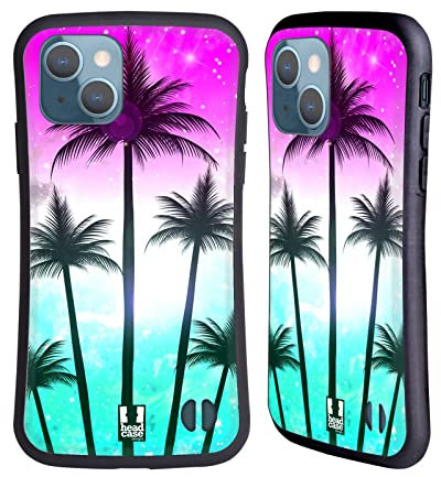 Head Case Designs Rosa E Ciano Silhouettes Estive Cover Ibrida Compatibile con Apple iPhone 13