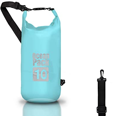 Sac à dos étanche 5/10/20L litres, Dry Bag Mer, Etui Pochette Imperméable Sangle bandoulière réglable pour bateau pêche Rafting plage sports nautiques, Protéger Téléphone/Argent/Carte/Clé (Bleu, 10l)