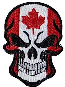 Uijokdef Aufnäher mit Totenkopf- und Kanada-Flagge, bestickt, taktisch, Militär, National, Kanada, 1 Stück