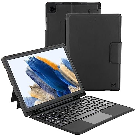 MOBILIS Coque pour Samsung Galaxy Tab A8 10.5 avec Clavier Bluetooth Touchpad Amovible, Rangement Stylet S Pen & Trépied, Etui SM-X200 SM-X205 SM-X207, Housse Clavier Français AZERTY, Noir