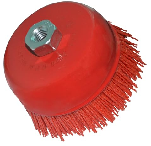 Nylon Topfbürste, Außendurchmesser 125 mm | Innengewinde M14x2, Nylon Filament Schleifmittel Drahtbecherbürste zur Rostentfernung, Metallpolitur und Reinigung