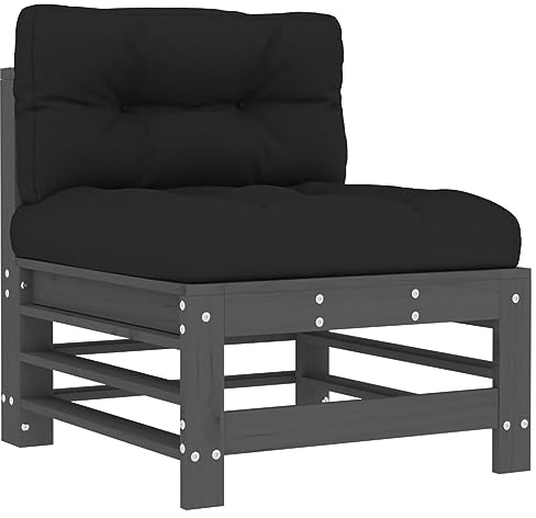 vidaXL Mittelsofa, Gartensofa mit Kissen Latten-Design, Modular Holz Sofa für Garten Terrasse, Gartenmöbel Loungemöbel, Grau Massivholz Kiefer