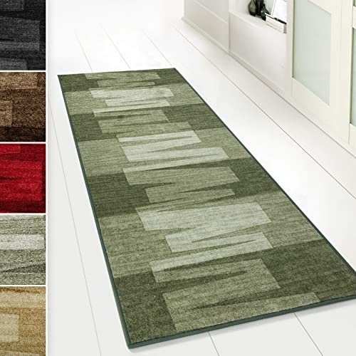 casa pura Teppich Läufer für Küche Via Veneto Flur & Wohnraum - Teppichläufer auf Maß - Meterware - Flurteppich - Küchenläufer - Brücke - Wohnzimmer Teppich 67x700 cm | 4,69m² - Grün