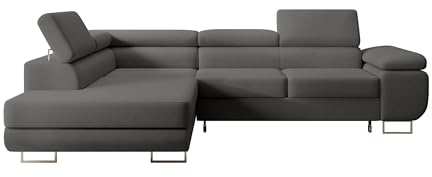 Selsey STEVIL - Ecksofa L-Sofa mit Schlaffunktion, Bettkasten, Ottomane links, Veloursbezug Dunkelgrau