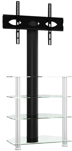 vidaXL Mueble de TV de Esquina 4 Niveles para 32-70 Pulgadas, Soporte Televisor, Mesa Esquinera Almacenaje, Mueble de Salón Dormitorio, Negro Plateado